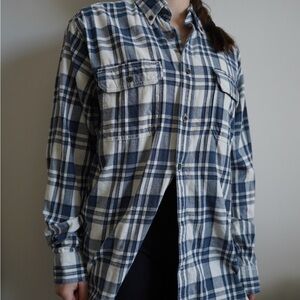 Men’s Blue Plaid Button-Up Shirt – Medium (Styled Womenswear)